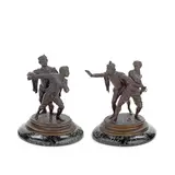 Emile Guillemin, pair of patinated bronze figural groups  of 'Les Tragediens', patinated bronze