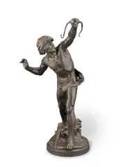 Émile Laporte, patinated bronze figure of Actaeon, patinated bronze