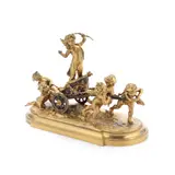 Louis Gossin, gilt bronze figural group model of the infant Cupid in his chariot pulled by putti, gilt bronze