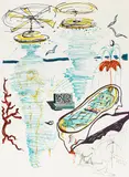 Liquid Tornado Bath Tub, from Imaginations and Objects of the Future (Michler/Löpsinger 823, Field 75-11B) by Salvador Dalí, 1975, Drypoint and lithograph with screenprint and collage on wove paper, sold Jun 2022