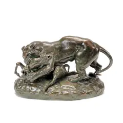 Antoine Louis Bayre, bronze model of 'Tigre suprenant une antilope (terrasse sans profil)', bronze