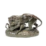 bronze model of 'Tigre suprenant une antilope (terrasse sans profil)' by Antoine Louis Bayre, bronze, offered Jul 2022