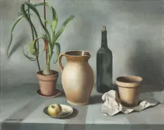Rudolf Dischinger, Stilleben mit Krug, 1937, Öl auf Holz