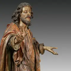 Weilheimer Bildhauerschule, Lindenholz, geschnitzt, farbig gefaßt, 182 cm (71 ⅝ in.)