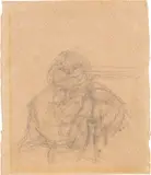 Alberto Giacometti, Olivier Larronde, projet pour Rien, voilà l’ordre, 1959, Bleistift auf bräunlichem Papier