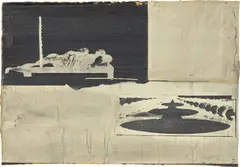 Neo Rauch, Ausschnitte I, 1995, Öl auf collagiertem Papier, auf Karton