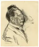 Max Liebermann, Wilhelm von Bode, Generaldirektor der Königlichen Museen in Berlin, 1914, Kreide über Blaustift auf Papier