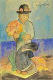 Diego Rivera, Untitled (Man and Woman with Flowers), c. 1954, Watercolor, pastel, and pencil on paper