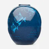 Viktor Schreckengost for Cowan Pottery, vase with fish, c. 1931, drypoint decorated glazed earthenware