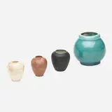 test vases, collection of four by Adelaide Robineau and University City, c. 1920, glazed porcelain, sold Sep 2020