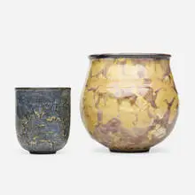 vessels, set of two by Émile Decoeur, c. 1930, glazed stoneware, sold Sep 2020