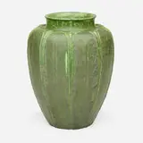 Large vase with leaves and buds by Grueby Faience Company, 1898-1910, glazed earthenware, sold Sep 2020