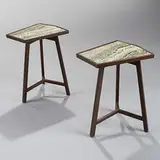 Edward Wormley, mosaic top occasional tables, pair, c. 1957, glass mosaic inlay, mahogany