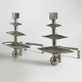 Samuel Marx, andirons, c. 1941, nickel-plated steel and iron