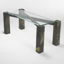 Paul Evans, side table, 1970, welded and patinated steel, glass