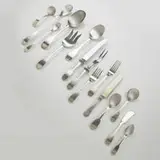 Porter Blanchard, flatware, c. 1935, hand-hammered sterling silver, stainless steel