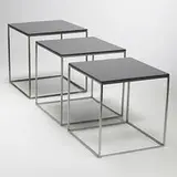 PK 71 nesting tables, set of three by Poul Kjærholm, c. 1957, matte chrome-plated steel, acrylic, sold Mar 2007
