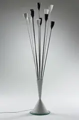 Angelo Lelli, floor lamp, c. 1950, enameled aluminum, enameled steel, glass