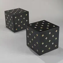 parquetry tables model #5976A, pair by Edward Wormley, 1959, lacquered wood with walnut marquetry, sold Mar 2007