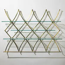 wall shelf by Charles Hollis Jones, c. 1965, brass, glass, sold Mar 2007
