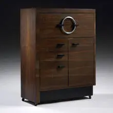 drop-front desk, model #3425 by Gilbert Rohde, c. 1940, East Indian laurel, matte chrome-plated steel, lacquered wood, sold Mar 2007