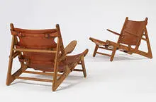 Borge Mogensen, Hunting chairs, pair, oak, leather