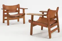 Spanish armchairs, pair by Borge Mogensen, oak, leather, sold Mar 2007