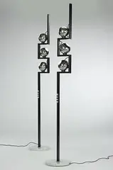floor lamps, pair by Arredoluce, c. 1970, enameled and chrome-plated steel, marble, glass, sold Mar 2007