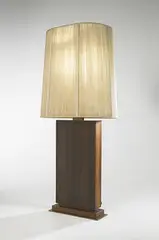rare table lamp by Vladimir Kagan, c. 1948, rosewood, brass, Pyrex glass, wrapped string over fiberglass, sold Mar 2007