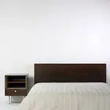 Thin Edge headboard and nightstand, model #5207 by George Nelson & Associates, c. 1955, rosewood, enameled steel, lacquered wood, aluminum, sold Mar 2007