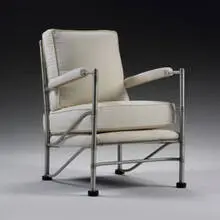 lounge chair, model #1014 by Warren McArthur, c. 1930, aluminum, upholstery, rubber, sold Mar 2007