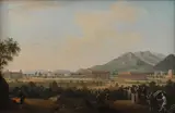 Pietro Antoniani, A view of Paesteum with Grand Tourists in the foreground, oil on canvas
