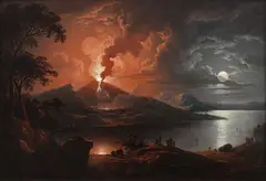 Sebastian Pether, Vesuvius erupting by moonlight, oil on panel