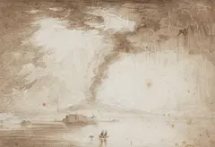 John Martin, Eruption of Vesuvius, 1822, pencil and brown wash on paper