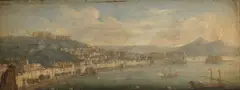 Tommaso Ruiz, Naples, looking towards the Castel dell'Ovo with Vesuvius in the distance; and A panoramic view of Naples, looking towards the Castel Sant'Elmo and Posillipo, a pair, oil on copper