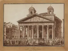 Angelo Uggeri, Vedute Pittoriche degli Edificii di Roma Antica, an album containing the frontispiece and 51 of the 59 plates with the index in Italian and French, some now disbound, brown wash over etched outline with titles below the image, on laid paper