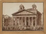 Angelo Uggeri, Vedute Pittoriche degli Edificii di Roma Antica, an album containing the frontispiece and 51 of the 59 plates with the index in Italian and French, some now disbound, brown wash over etched outline with titles below the image, on laid paper