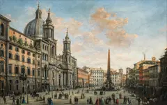 Giuseppe Bison, A view of the Piazza Navona, Rome, oil on canvas