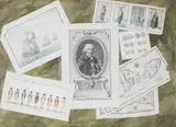 Sebastiano Ittar, A trompe l'oeil still life of a group of prints on a marble-top; and A trompe l'oeil still life of maps of Malta along with drawings of soldiers and costumes of Malta, a pair, pen, ink and watercolour