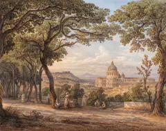 Rudolf Müller, A panoramic view of Rome with St Peter's Basilica