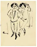 Zwei Tänzerinnen by Ernst Ludwig Kirchner, 1910, Rohrfeder in Tusche auf Papier, sold Jul 2020