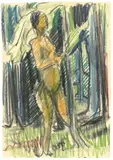 Stehender Akt im Wald by Ernst Ludwig Kirchner, Um 1921, Farbkreide auf festem glatten Papier (Prägestempel: SIHL SUPERBUS DEPOSE [im Kreis]), sold Jul 2020