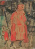 Mutter und Kind by Christian Rohlfs, 1923, Wassertempera und Tuschfeder auf Papier, sold Dec 2022