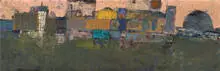 John Altoon, New York City Skyline, Tempera on board