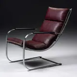 Gilbert Rohde, lounge chair, model #180, c. 1930, chrome-plated steel, vinyl, lacquered wood