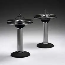 Wj Campbell, side tables, pair, c. 1938, chrome-plated steel, enameled steel