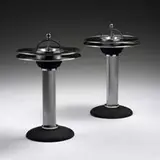Wj Campbell, side tables, pair, c. 1938, chrome-plated steel, enameled steel