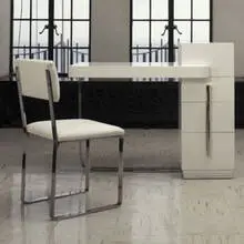 Walter Dorwin Teague, desk and chair, c. 1935, lacquered wood, chrome-plated steel, chrome-plated metal