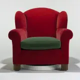 Roy McMakin, lounge chair, 1999, upholstery, lacquered wood, walnut