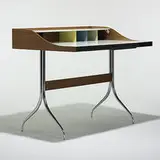 Swaged-Leg desk, model #5850 by George Nelson & Associates, c. 1955, walnut, lacquered wood, laminate, chrome-plated steel, plastic, sold Mar 2007